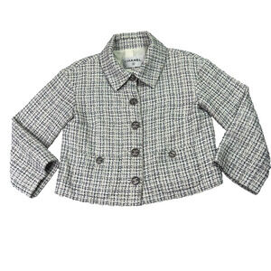 Chanel Tweed Jacket Women's 34 White & Blue Silk Blend Lining